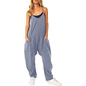 SAKEMA Dames jumpsuits, plus size moederschap jumpsuit, rekbare wijde pijpen jumpsuit met zakken voor vrouwen casual (4XL, lichtblauw)