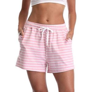 Vlazom Katoenen Pyjamabroek voor Dames, Nachtkleding, Korte Vrijetijdsbroek met Zakken en Trekkoord.