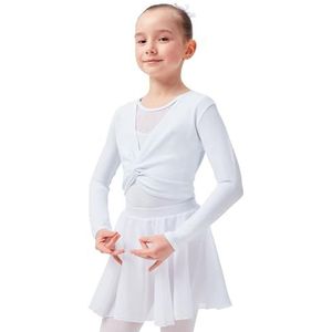 tanzmuster ® Mia Balletjack voor meisjes, met lange mouwen, van zeer zacht katoen, om in te trekken, wit, maat 116/122