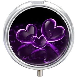 3 Compartiment Kleine Pillendoos Reizen Geneeskunde Pil Organizer met Spiegel Vochtbestendige Pillen Case Paars Harten Draagbare Pocket Geneeskunde Organizer Ronde Vitamine Organizer Box