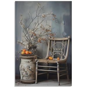 INTCHE Grote witte vaas slaapkamer decor muurkunst fruit bloemen stoelen klassieke landelijke stijl canvas print ingelijst schilderij kunstwerk voor woonkamer kantoor niet ingelijste poster