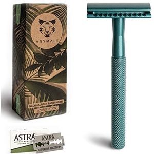 ANYMALE® Azure Edition Scheermesje, inclusief 5 Astra messen, plasticvrij scheerapparaat voor dames en heren