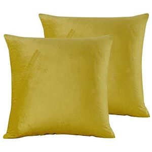 Damier Kussensloop 80 x 80 cm, goudgeel, warm pluche, wollig en zacht, voor de winter, voelt aan als kasjmier, set van 2