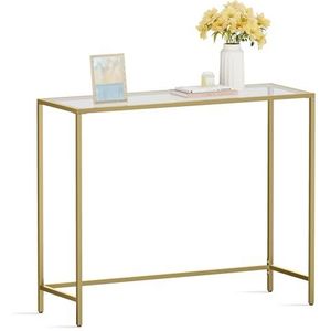 VASAGLE Consoletafel, gehard glazen bijzettafel, 100 x 35 x 80 cm, moderne banktafel, eenvoudig te monteren, verstelbare poten, woonkamer, gang, goudkleurig LGT26G