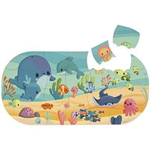 Janod - Badspeelgoed voor kinderen – 28 delen drijvend – speelgoed voor de badkamer – eenvoudig opbergen – puzzel zeedieren – vanaf 3 jaar, J04727