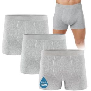 FORVEVO Incontinentie boxershorts voor heren, 3 stuks, katoen, incontinentie, 100 ml, wasbaar, herbruikbaar, lekvrij ondergoed voor heren, grijs, XL