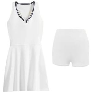 Sportjurk Met Tennis Shorts Tweedelige Set Ademende Golfkleding voor Badminton Outdoor Zwart Wit Roze Gym Pak (White, XL)