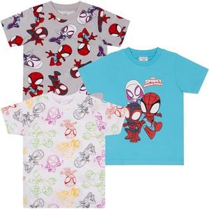Spidey & Friends/Spiderman - 3-pack 100% katoenen T-shirts met korte mouwen voor jongens, Meerkleurig, 4-5 jaar