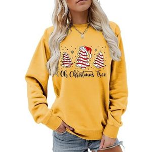 MLZHAN Oh Kerstboom Vrouwen Sweatshirt Leuke Kerstbomen Met Hoeden Sneeuw Print Merry Christmas Lange Mouw Sweatshirts, Geel, S