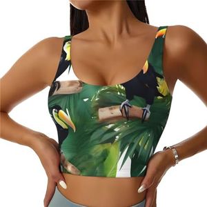Toekans papegaai palmboom bladeren print comfortabel vrouwen sport vest yoga workout vest voor vrouwen lichtgewicht zomer, Zwart, S