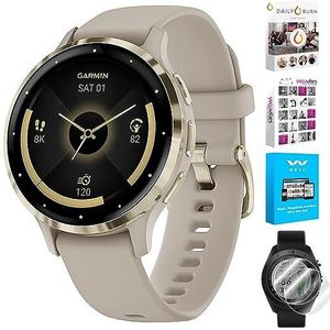 Garmin 010-02785-02 Venu 3S Health Fitness GPS Smartwatch Goud Stalen Bezel w/Frans Grijs Hoesje 41mm Bundel met Deco Screen Protector en Tech Smart USA Fitness & Wellness Suite