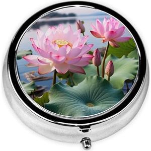 Pillendoosje Lakeside Bloemen Ronde Pillendoos Dagelijks 3 Compartiment Reizen Pil Container voor Pocket Purse Draagbare Geneeskunde Levertraan Leverolie Opbergdoos 3 keer per dag Pillenorganisator
