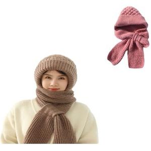 Integrated Ear Protection Windproof Cap Scarf, Winter Knitted Thickening Hat Scarf, 2 In 1 Mask Scarf Hat (Free Size,Khaki)