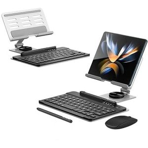 Voor Samsung Galaxy Z Fold 4/Fold 3 draadloze Bluetooth toetsenbord/muis/schrijfpen/roterende toetsenbordstandaard (Zilver)