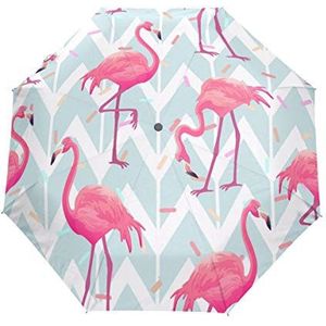 Jeansame Flamingo Vogel Roze Tropische Dier Gestreept Vouwen Compacte Paraplu Automatische Regen Paraplu's voor Vrouwen Mannen Kid Jongen Meisje
