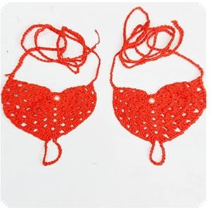Enkelbandjes, één maat, katoenen handgehaakte enkelband, gehaakte blote voeten sandalen, strand enkelband met parels, dames enkelbanden (kleur: oranje rood)
