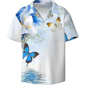 OdDdot Overhemden voor heren met bloemen- en vlinderprint, atletisch, slim fit, korte mouwen, casual zakelijk overhemd met knopen, Zwart, 4XL
