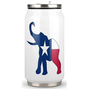 Texas vlag olifant grappige cola mok met deksel en rietje roestvrij stalen beker reizen koffiekop voor warme koude dranken