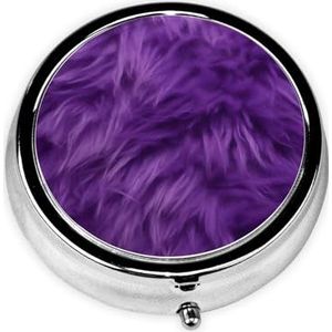 Schattige paarse draagbare pillendoos - ronde pillenorganisator, doseerkoffer, 3 compartimenten medicijnpillendoosje voor reizen, kleine pillendoos voor portemonnee en zak