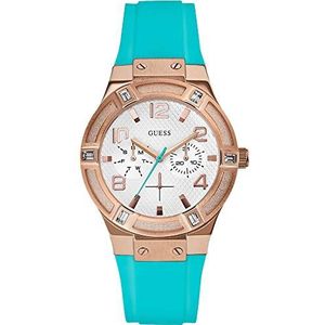 GUESS W0564L3 Women's Jet Setter Multifunction,Gold Rose Tone Case,Silicone/Rubber Strap,50m WR
