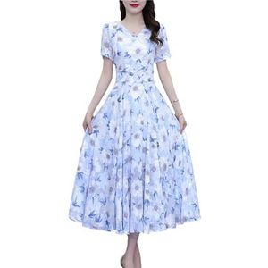 Pegsmio Bloemen Chiffon Strand Vakantie Lange Zonnejurk Zomer Vrouwen Elegante Bodycon Vintage Party Midi Vestido, Lichtblauw, XL