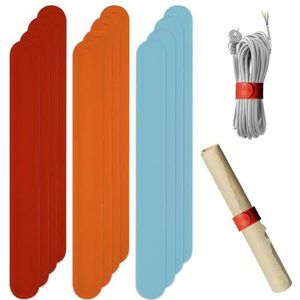 12 Stuks Rood Blauw Oranje Flip Wraps Siliconen Bedekt Metalen Strips Flip 1x8.46 Inch Inpakpapier Houder Poster Roll Houder Stabilizer Slap Bands voor Opslag Organisatie