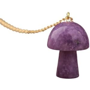 Crystal Mushroom Pendant Necklace Women Fashion Labradorite Stone Craft Jewelry Gifts (Color : Gold_Purple Mica)