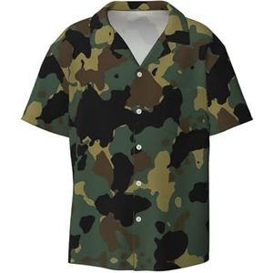 OdDdot Camouflage Patroon Print Heren Jurk Shirts Atletische Slim Fit Korte Mouw Casual Business Button Down Shirt, Zwart, L