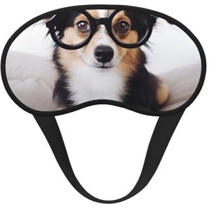 Schattige hond met bril, slaapmasker voor vrouwen, meisjes en mannen, zacht, comfortabel oogmasker met verstelbare riem, verduisterende oogslaapschaduwhoes voor reizen, yoga, dutje in ploegendienst
