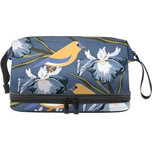 Grote capaciteit reizen cosmetische tas,Vogel patroon Chinese stijl,Make-up tas,Waterdichte make-up tas organisator, Meerkleurig, 27x15x14 cm/10.6x5.9x5.5 in
