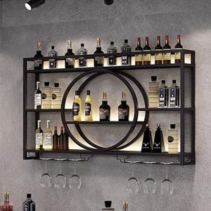 Wandgemonteerd Wijnrek, Drijvende Drankflesplank, Wijnrek, Wandmontage En Glazen Houder, Modern For Thuis, Bar, Woonkamer (Color : Noir, Size : 100x15x80cm)