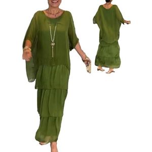 Dames casual a-lijn 3/4 mouw ronde hals gelaagde oversized maxi-jurk, dames vleermuismouwen oversized boho-jurken Lichtgewicht, retro en modieus (Color : Verde, Size : 3X-Large)