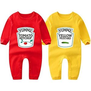 culbutomind baby tweelingen body jongen meisjes rompers Yummz Tomato, patroon, kleur rood geel, leuk baby, grappig cadeau, geboorte babykleding, multicolor, 6-9 Maanden