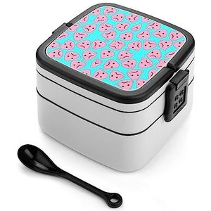 Pink Blob Fish Bento Lunch Box Dubbellaags All-in-One Stapelbare Lunch Container Inclusief Lepel met Handvat
