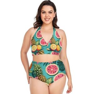 Mode Fruit Watermeloen Ananas Vrouwen Bikini Sets Plus Size Badpak Twee Stukken Hoge Taille Strandkleding Meisjes Badpakken, Pop Fashon, XL