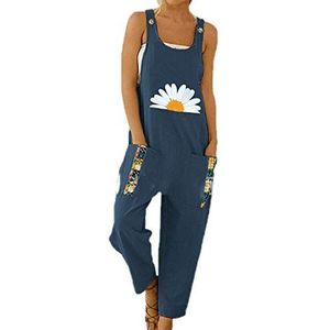 Dames casual jumpsuit-broek, dames-tuinbroek met bandjes, baggy overall, bedrukte katoenen retro-broek