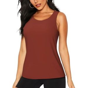 Workout tanktops voor vrouwen vuurbruin - slanke pasvorm ronde hals vest top sport running t-shirt mouwloze tanktop zomer atletische yoga vesten, 3 D, S