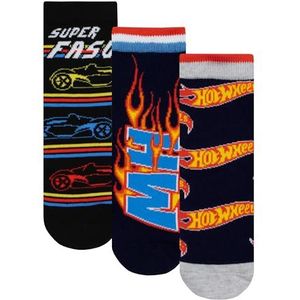 Hot Wheels Sokken 3-Pack | Multipack Sokken voor Jongens | Raceauto Katoenen Enkelsokken | Geschenken voor Jongens | Zwart | 27-30cm