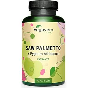 Vegavero ZAAG PALMETTO + PYGEUM AFRICANUM | 500 mg zaagpalmetto-extract (20:1) & 200 mg pygeum-extract (2:1) | 45% vetzuren en 10% sterolen | VEGAN - Geen toevoegingen | 90 capsules