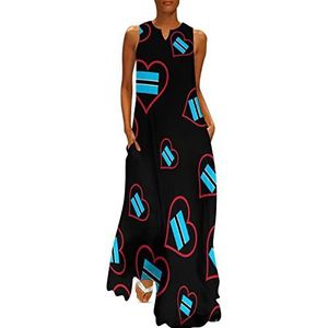 I Love Botswana rood hart dames enkellengte jurk slim fit mouwloze maxi-jurk casual zonnejurk 4XL