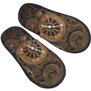 DJUETRUI Harige pantoffels voor heren en dames, antislip slippers, traagschuim pantoffels, steampunk-tandwielen, klok-pantoffels, warme comfortabele pluche schoenen, winterhuisschoenen voor binnen en