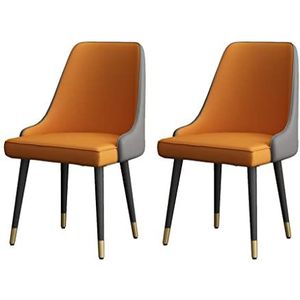 GEIRONV Dineren stoelen set van 2, zachte PU lederen zitkussen woonkamer zijstoelen metalen benen moderne keuken lounge teller stoelen Eetstoelen (Color : Orange)
