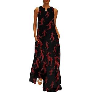 Buffalo Plaid Moose dames enkellengte jurk slim fit mouwloze maxi-jurk casual zonnejurk M