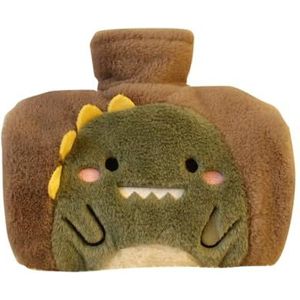 Warmwaterkruik met deksel, 1200 ml warmwaterzak voor warm en koud kompres, handvoetwarmer voor de winter, schattige hond-groen