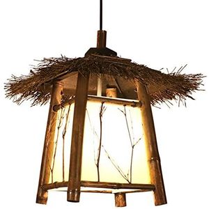 CHUNGYANG Bamboe Creatieve HANGLAMP, Persoonlijkheid Gangpad PLAFONDVERLICHTING, Japanse Stijl Tatami Bamboe Rieten Lampenkap,E27 Base Restaurant Bamboe Beklede Kroonluchter,voor Woonkamer,Studeerkame