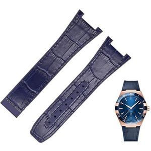 dayeer Voor Omega Constellation Double Eagle Series Horlogeband Manhattan Notch Rubber Koeienhuid Mannelijke Observatorium horlogeband (Color : Blue-No buckle, Size : 25-14mm)