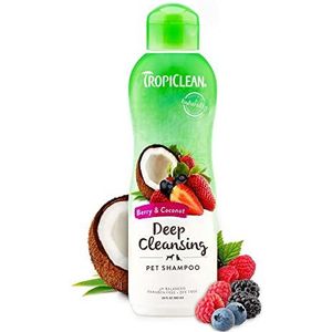 TropiClean Shampoo voor huisdieren, dieptereiniging, reinigt, hydrateert, verzorgt huid en vacht, voor honden en katten, vrij van parabenen, kleurstoffen, zeep, bessen en kokosnoot, 592 ml