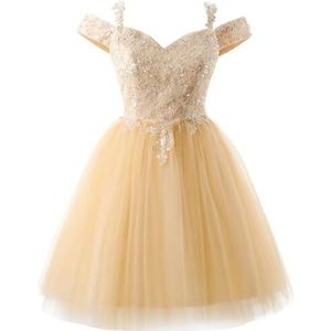 YIANN Sprankelende pailletten tule thuiskomst jurken voor tieners kant applicatie koude schouder cocktail party jurk, Donkerblauw, 32