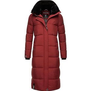 MARIKOO Reliziaa Lange winterjas voor dames, warme gewatteerde jas, met afneembare capuchon, XS-XXL, dark red, XS