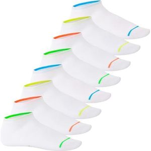 Footstar Sneakersokken voor heren en dames (8 paar), korte sportsokken in neonlook, Neon Glow, wit, 35/38 EU
